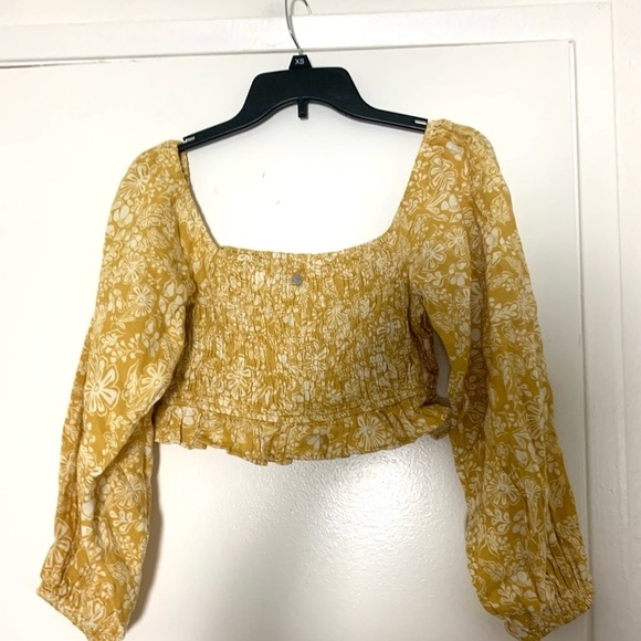 New Roxy Sorento Shores Solid Cropped Top Boho Floral Balloon Sleeve Orange M - Picture 6 of 16